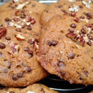 Pompoencookies met pecannoten en chocolade