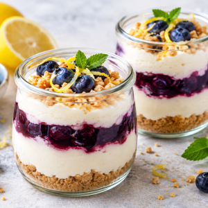 Citroen - bosbes cheesecake in een bokaaltje