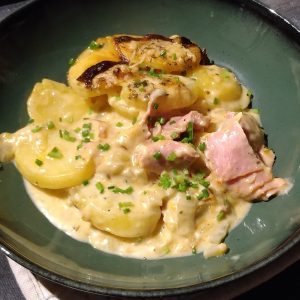 Aardappelgratin met witloof kaas en ham