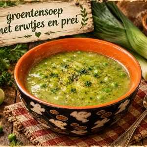 Groentesoep met erwtjes en prei